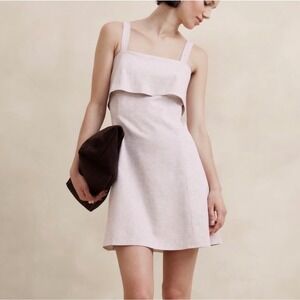 Banana Rep Factory Linen Cotton Blend Mini Dress Flax/Neutral Square Neck Size 6